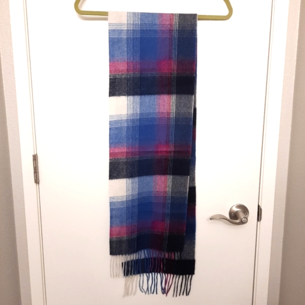 100% Cashmere Scarf - Pink, Royal Blue, Navy Blue & White Plaid - Charter Club